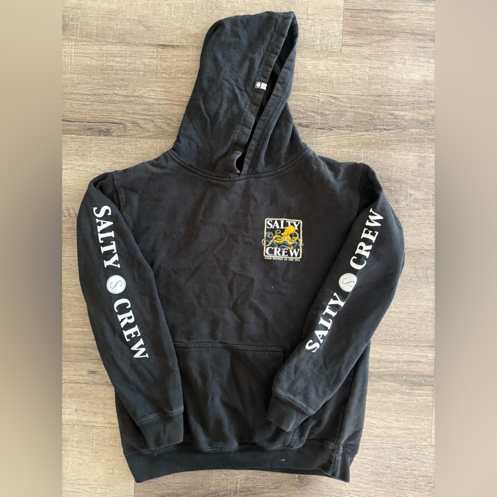 Salty Crew Black Hoodie with Octopus Design Youth M